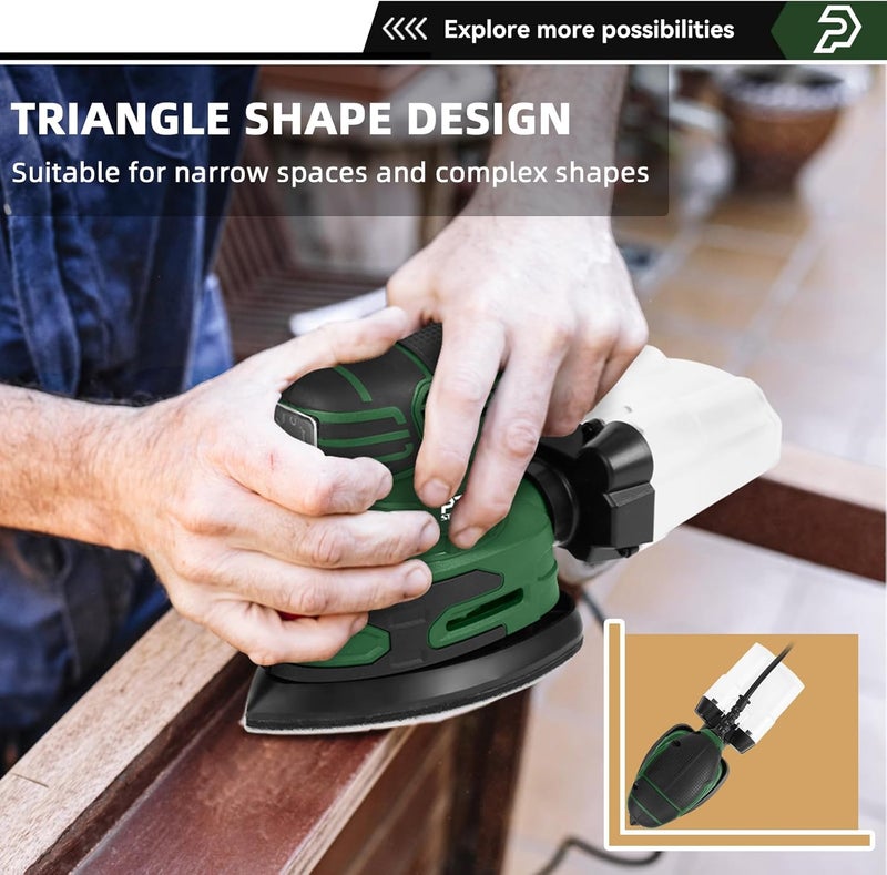Prostormer Detail Sander, 13000RPM Mouse Sander, 1.6A Electric Palm Sanders with 15Pcs Sandpapers, Dust Collection Box for Tight Spaces Sanding, Polishing, Woodworking in Home Decoration - Image 5